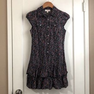 Vintage Navy Floral Ruffle Hem Dress